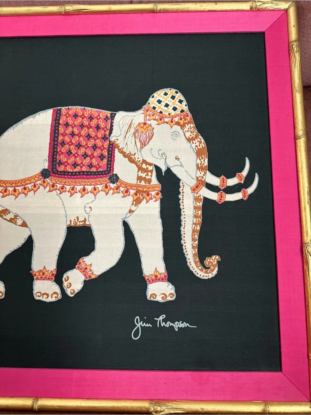 Jim Thompson Decorative Elephant fabric Wall Art in Hot Pink & Black